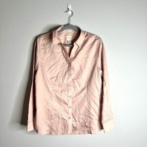Chico's No-Iron Sateen Caroline Button-Down Blush Muted Pink Minimalist Sz L
